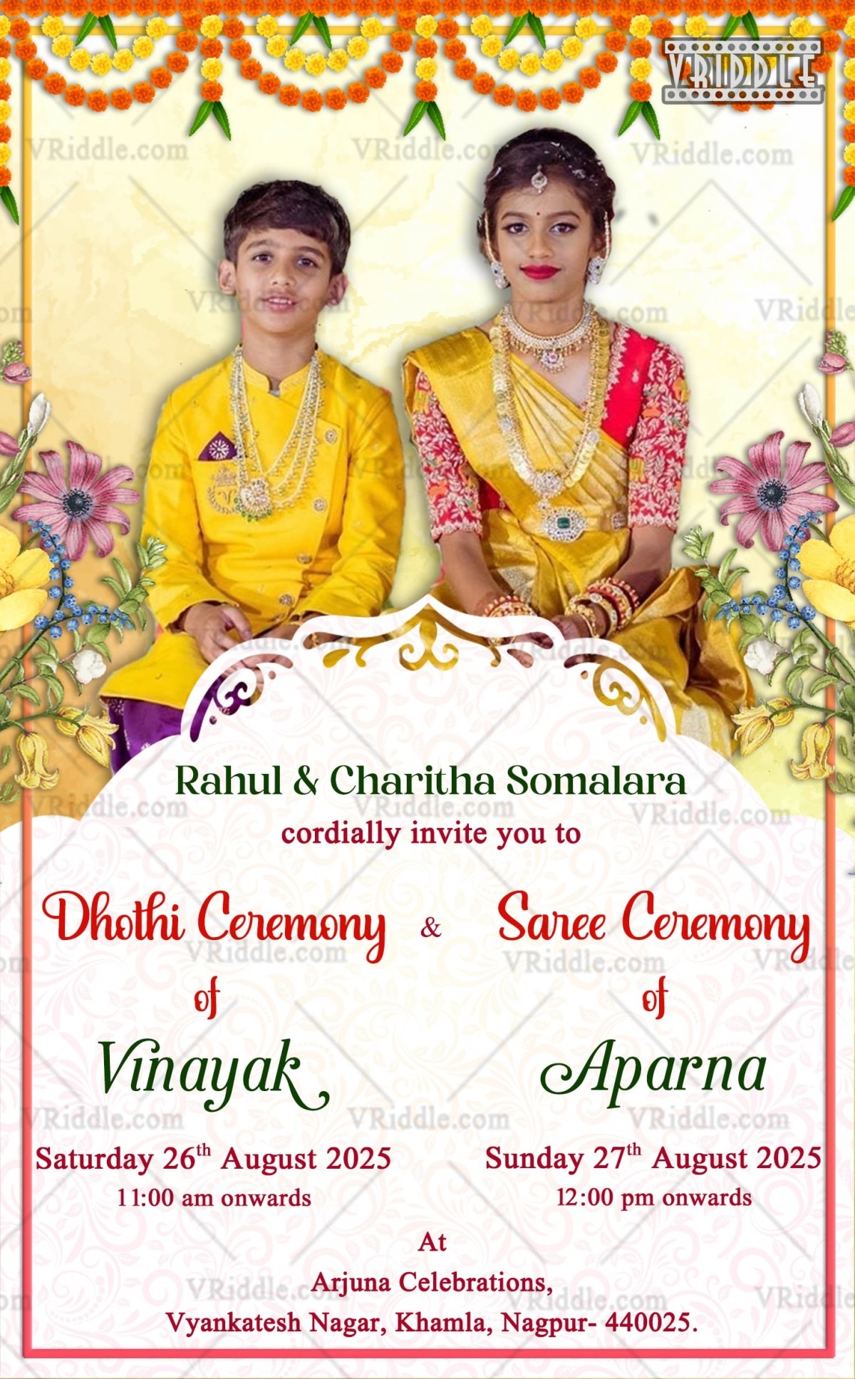 Create Dhoti Ceremony Function Pattu Panchala Function Invitation