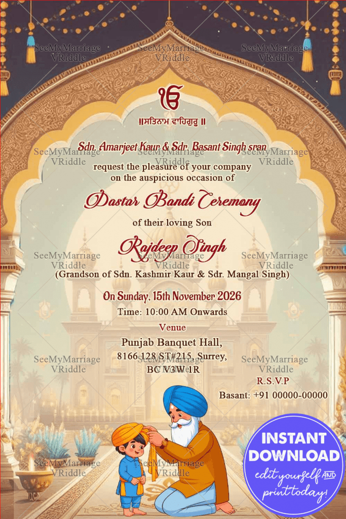 Dastar Bandi Invitations Cards Videos Gifs Printable Templates