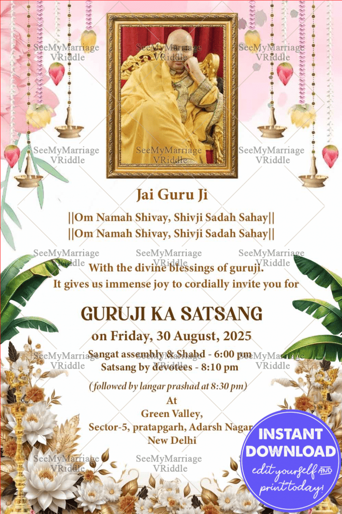 Divine Guruji Satsang Invitation Card With Lotus Flowers Theme And Add