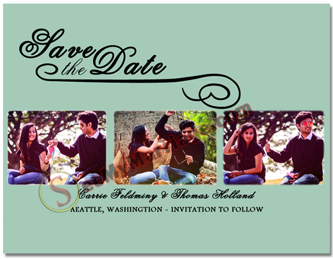 Green theme, outdoor photoshoot wedding save the date ecard