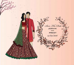 Light pink theme floral designs western style hindu wedding save the date card