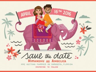 Riding The Pink Elephant Procession Theme Fun Wedding Announcement And Invitation With A Toony Couple