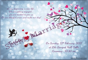 Cupid flying with arrow, bow, shooting hearts, love birds on hearts tree sparkle theme formal wedding save the date card
