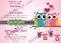 Pink theme, Red Hearts, Love Owl Birds, Hanging huts Save the date wedding invitation card