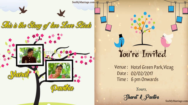 Tree Love - Floral And Birds Animated Hanging Picture Frames Theme Save The Date Wedding Invitation Video