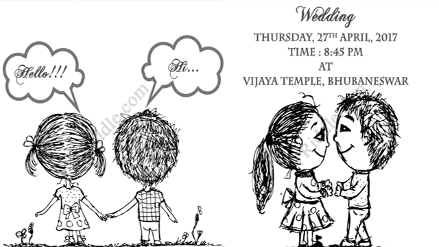 Lovely Boy And Lively Girl - Sketch Type Cartoon Animated Black And White Theme Wedding Save The Date Invitation Video E-card