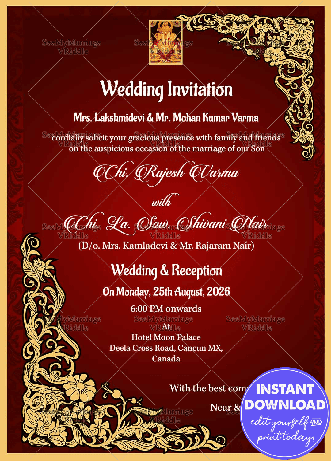 Red Fashion – Antique Design With Abstract Pattern Save The Date Whatsapp E-card