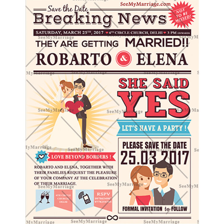 Wedding Chronicle - Daily Newspaper Style Save The Date Whatsapp Card