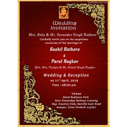 Red theme Golden Pattern, Ganesha Hindu wedding invitation card