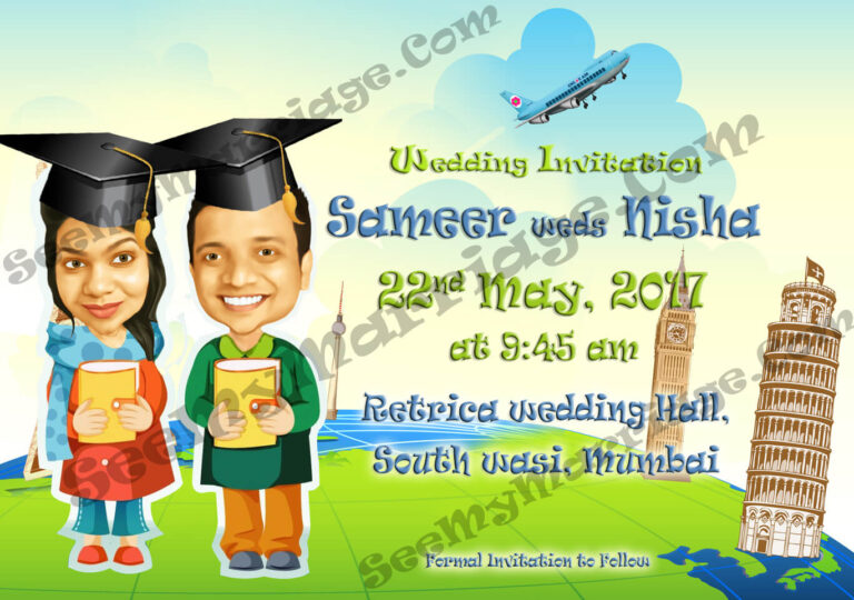 Graduates Ready To Tie The Knot - Caricature Wedding Save The Date E-card