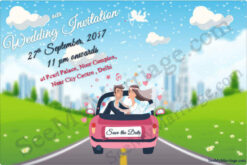 Getting Married - A Cute Couple With Car Cartoon Wedding Save The Date E-card Invitation
