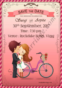 Love Cycle - Wedding Save The Date Whatsapp E-card Invitation With Romantic Pink Theme, Love Couple And Cycle