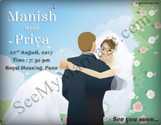 Western Couple, Cartoon, Floral Wedding Save the Date Ecard