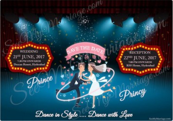 Christian couple, Disco, Pub, Dancing, Love, Popup Hearts in Air, Modern Wedding Save the Date
