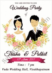Cartoon Christian Couple, Sketch Type Floral Frame Design Wedding Save the Date Card for WhatsApp