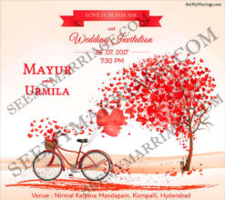 Spring Season - Red Theme Hearts, Cycle Decorative Save The Date Wedding Invitation E-card