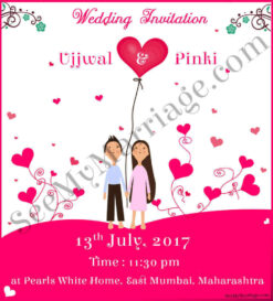 Pink Valley - Designed Red Hearts Balloons With Cute Couple Whatsapp Wedding Invitation E-card