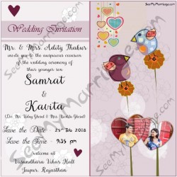 Love birds, Photos in Hearts, Clouds wedding save the date cards