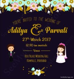 Silky Shine - Luxurious Brown Theme Floral Decorated Cute Couple Wedding Save The Date Whatsapp E-card Invitation