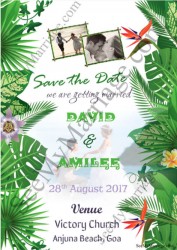 Photo frames, green, leaves, floral save the date invite card
