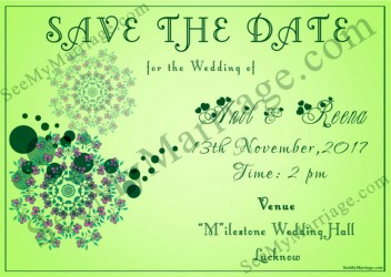 Light green theme, floral design, circle dotted wedding invite card