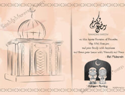 Cute Cartoon Muslim Couple Decorated Ramadan, Ramzan, Eid Celebrations Family Greeting Card For Whatsapp, Instagram, Twitter, F