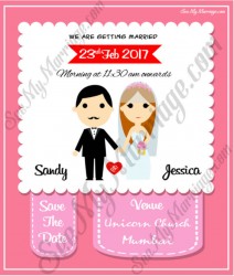 Pink theme photo type cartoon wedding save the date, red hearts