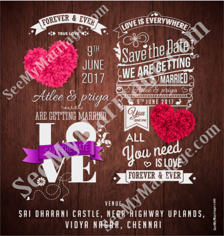 Hearts Never Break - Chocolate Wood Theme Classy Save The Date Whatsapp Invitation E-card With Foral Love Symbol
