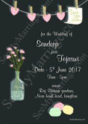 Floral, pink roses, green background, Glass bottle message, wedding save the date card