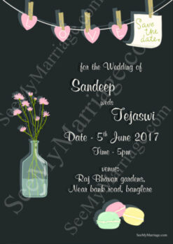 Bouquets In The Night - Classy Black Theme, Hearts Decorated Save The Date Wedding Whatsapp Invitation E-card