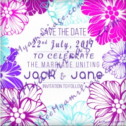 Floral wedding invitation card, watercolour, blue theme