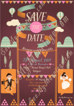 Evergreen Poster - Chocolate Theme Beautiful Cartoon Couple Decorated With Hot Air Balloons Whatsapp Save The Date Invitation E
