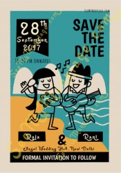 Modern guitar, musicians, pop singers, singing, beach theme destination, pop stars wedding save the date card for whatsapp