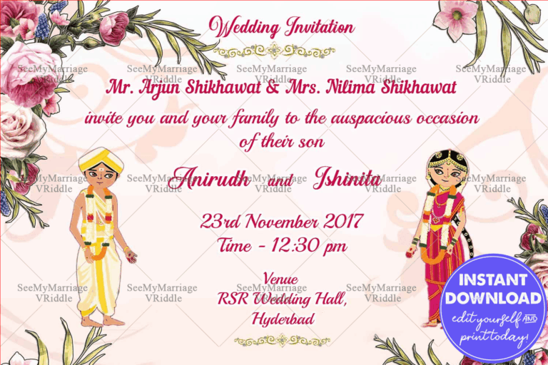Lily Of The Valley - Awesome Floral Theme With Traditional Tamil Couple Wedding Save The Date Whatsapp E-card Invitation