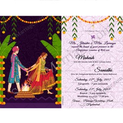 Saptapadhi theme, North Indian, Hindu Traditional floral, arcades decorated wedding invitation whatsapp card