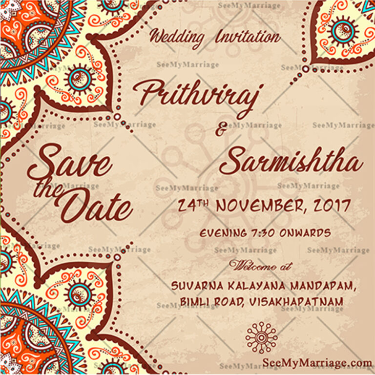 Beautiful Royal Theme Floral Design Wedding Save The Date Whatsapp Invitation E-card