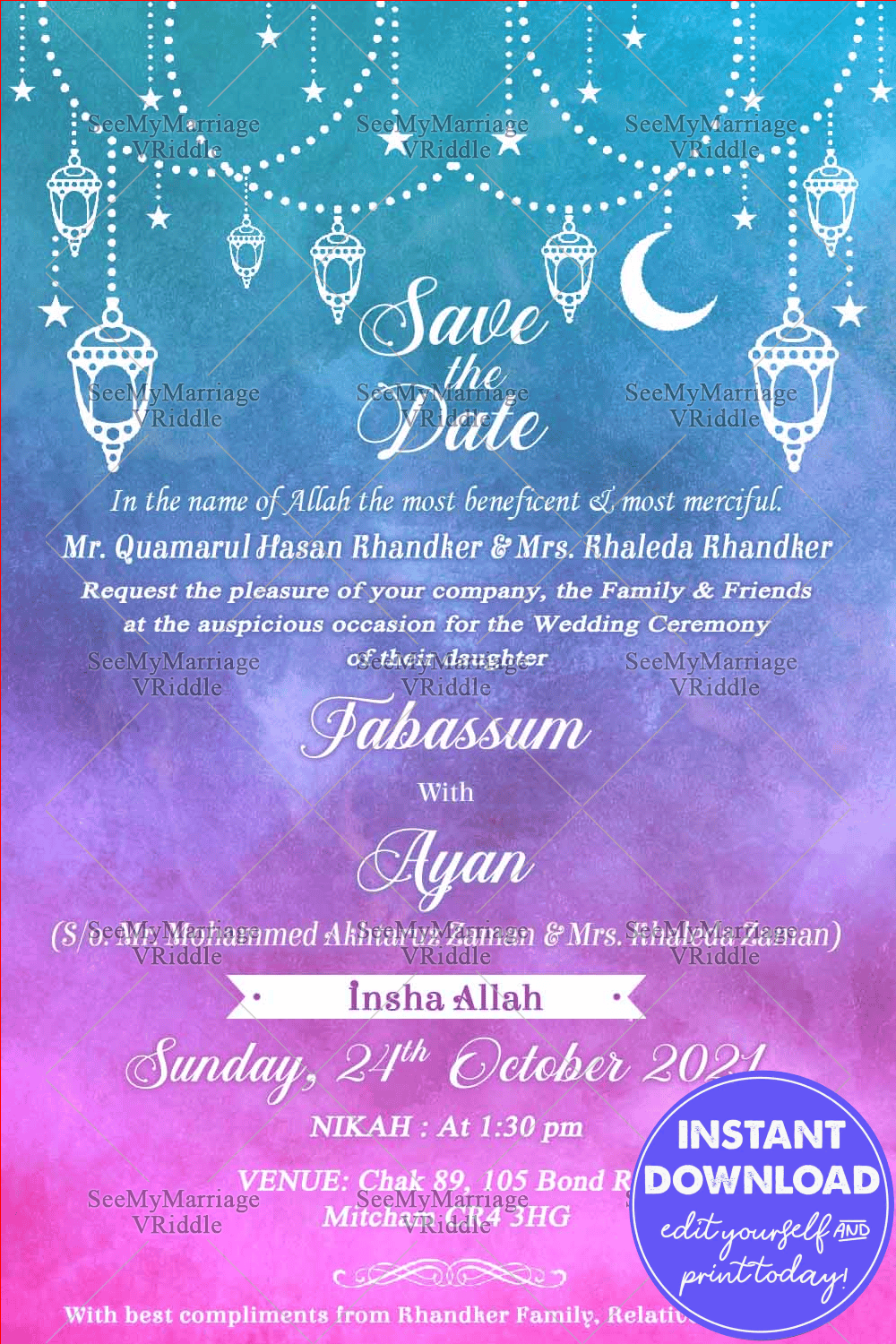Beautiful Islamic Wedding Invite Save The Date E-Card