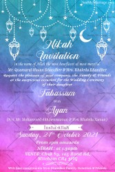 Viloet blue theme Islamic Wedding Invite Save The Date Card with lanterns