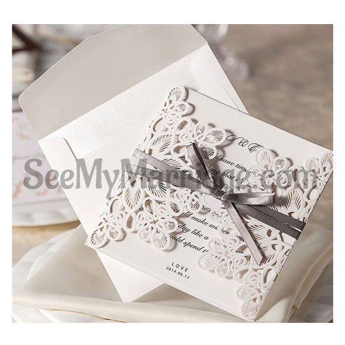 Black & White Laser Cut Wedding Invitation Card - Pack Of 100