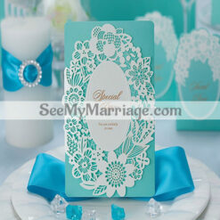 Stylish Blue Color Modern Laser Cut Wedding Invitation Card - Pack Of 100