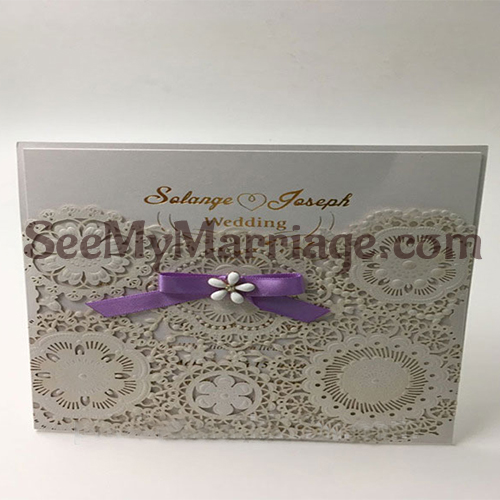 White Engrave Pattern Laser Cut Wedding Invitation Card - Pack Of 100