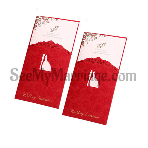Red & White Laser Cut Wedding Invitation Card - Pack Of 100
