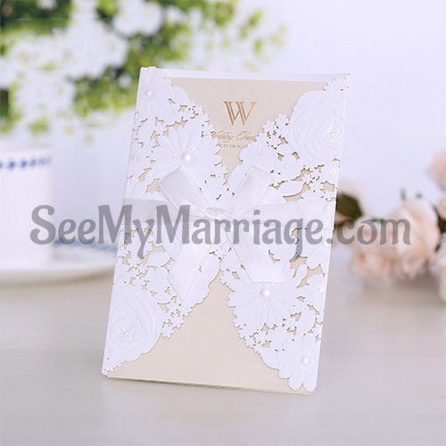 White Theme Laser Cut Wedding Invitation Card - Pack Of 100