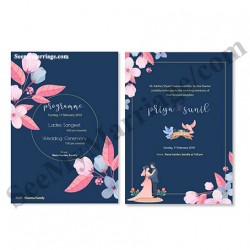 Blue theme, pink floral butterfly theme wedding save the date ecard