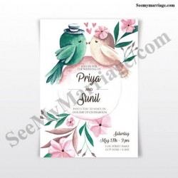 Humming Birds Save the Date Cards, Love hearts, love birds, green and pink flying heart, hat and rose save the date