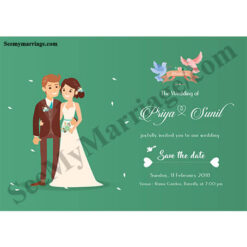 Green Theme Cartoon Type Wedding Save The Date E-card For Whatsapp