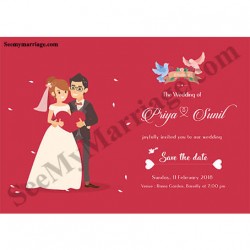Red theme wedding save the date cards, Christian wedding invite, red heart, flying birds, proposal,