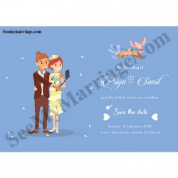 blue theme ecard, modern couple wedding, christian cartoon, birds