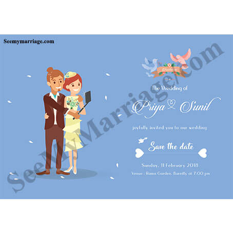 Selfie With My Fiance - Western Theme Cartoon Save The Date Whatsapp E-card