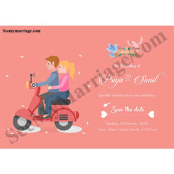 Journey Begins - With Scooter And Cartoon Birds Wedding Save The Date Whatsapp